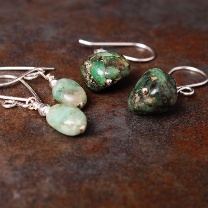 Handmade sterling silver emerald earrings